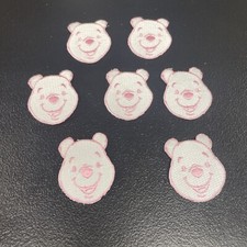 Lot Of 7 Winnie The Pooh Head Embroidered Iron-On Sew-On Patch Pink White 2  