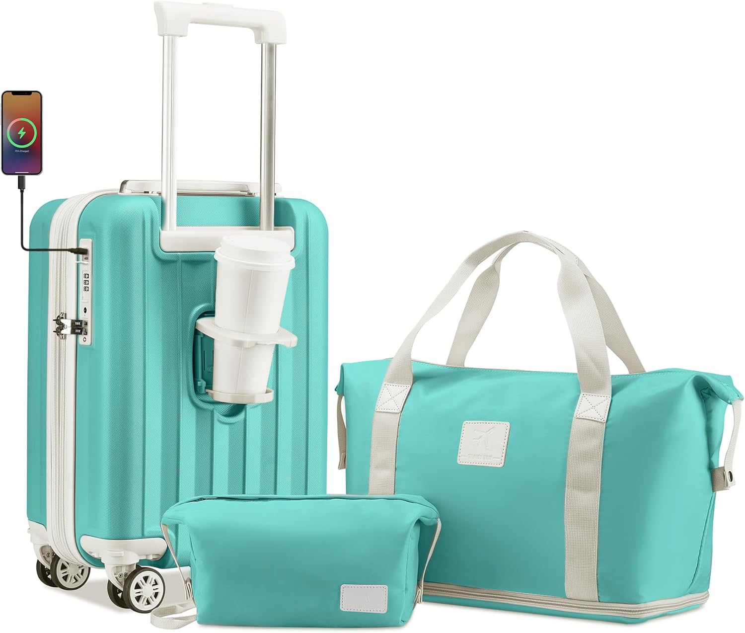 3 Piece Carry on Luggage 18 Inch Suitcases with Wheels, Expandable with USB Port