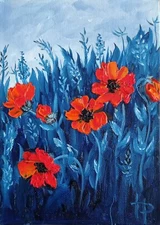 Orange Flowers Original Impasto Oil Painting 5x7 Poppies Fields Original Artwork