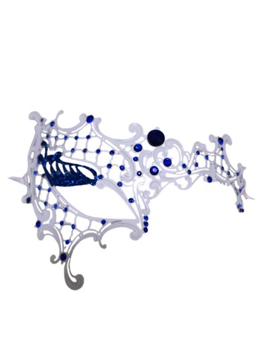 Máscara de filigrana de metal blanco azul cristal brillo dama fantasma mascarada láser - Imagen 2 de 2