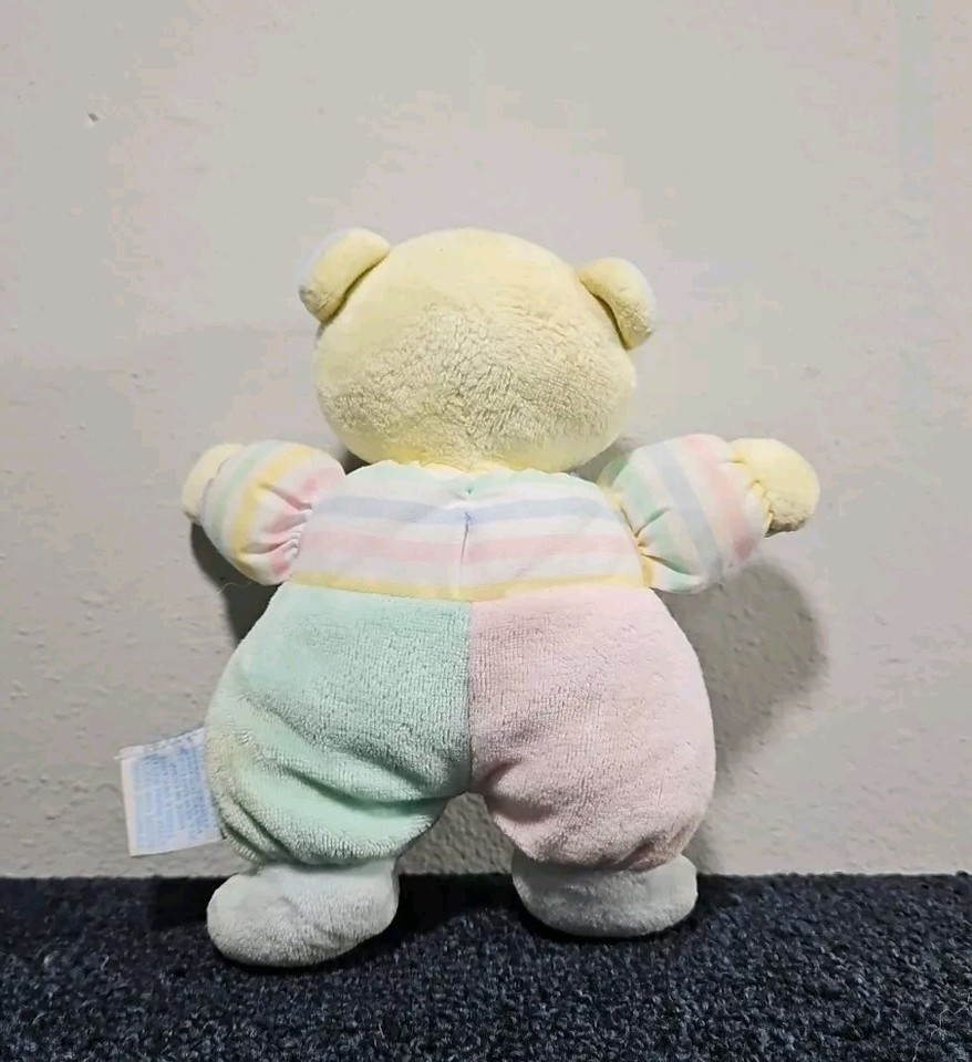 Vintage Eden Toys 7.5” Teddy Bear Stuffed Plush Pastel Baby Rattle Toy