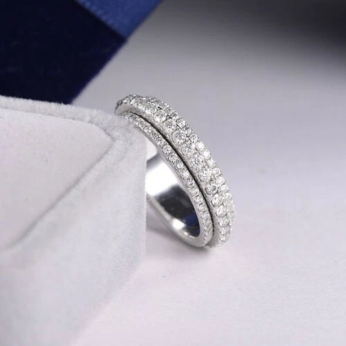 2 mm Round Lab Created Moissanite Spinner Engagement Band 14k White Gold Plated - Image 3 of 4