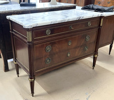 ANTIQUE FRENCH LOUIS XVI MARBLE-TOP MAHOGANY CHESAT OF DRAWERS COMMODE