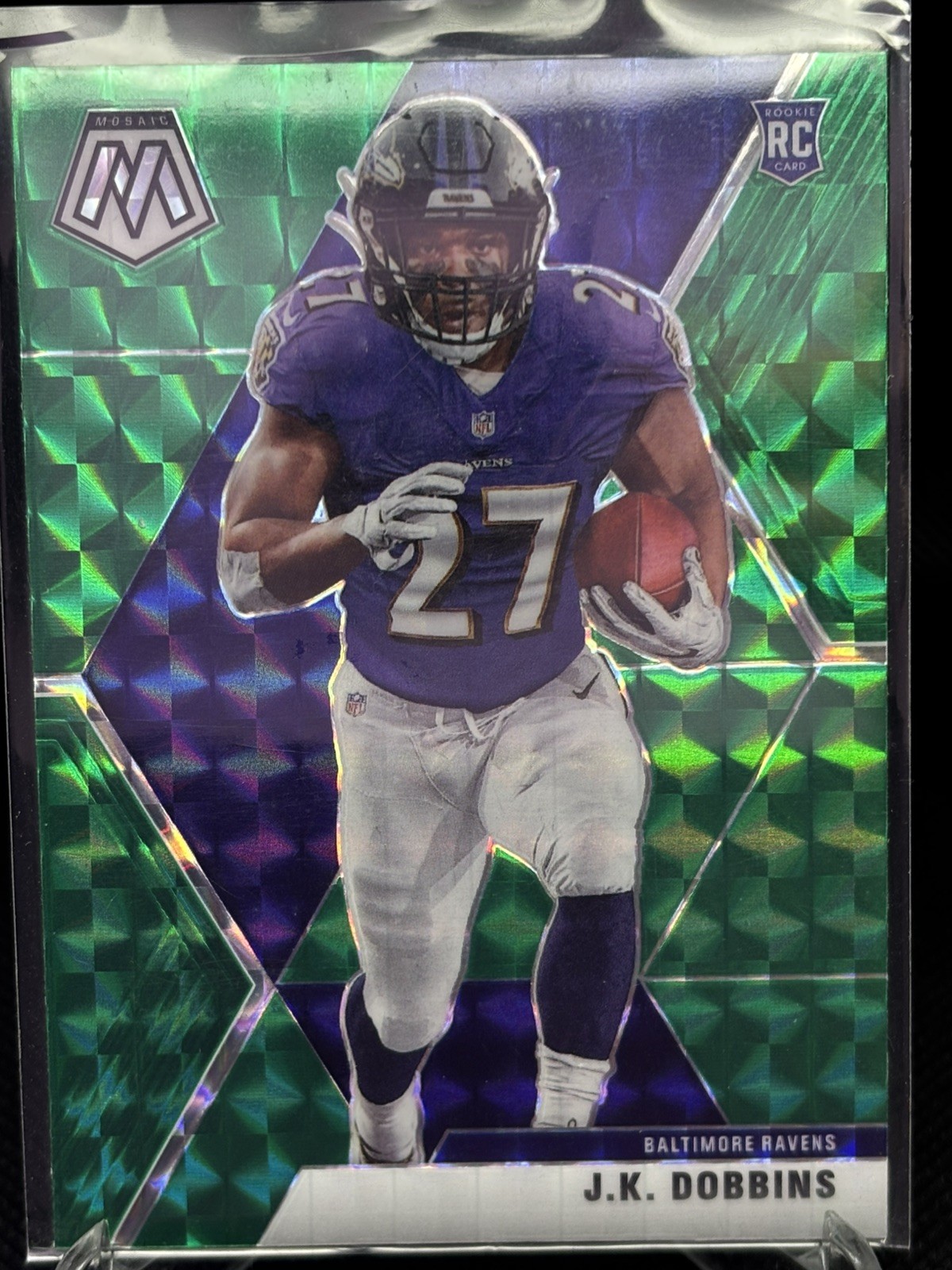 2020 Panini Mosaic J.K. Dobbins #223 RC Prizm Green Baltimore Ravens