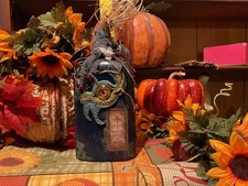 Halloween Glass Witch Potion Bottle Hand Crafted Apothecary Rustic One of a Kind
