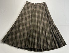True Vintage 60's 70's Beige Plaid Pleated Womens Skirt Size M/S Rockabilly