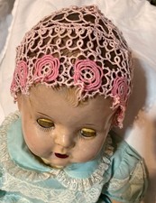 Vintage Baby Doll Fine Lace Pink on Pink Bonnet Tatted