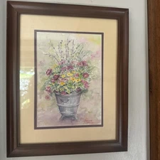 BECKY EVERITT Floral Still Life Original Watercolor Painting Matted And Framed