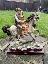 Large Sculpture of Couple on Horseback Wooden base Sculpture Figurine by Crosa 