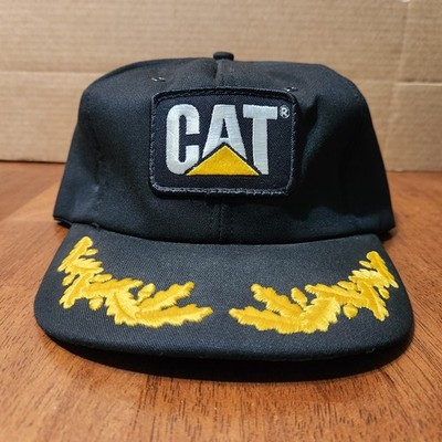 Vintage Snapback Hat Cap CAT Caterpillar Patch Gold Leaves Scrambled Eggs Foam