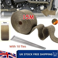 15m Titanium Gold Heat Wrap Tape Exhaust Insulating Downpipe + 10 Manifold Ties