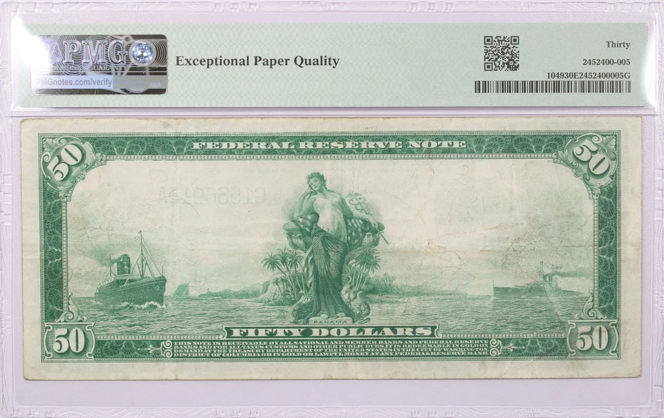 Series Of 1914 $50 Federal Reserve Note Chicago Illinois Fr#1049 PMG VF30 EPQ - Image 2 of 2
