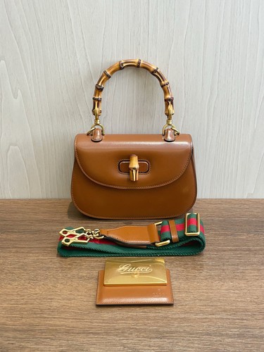 Gucci Small Calfskin 1947 Bamboo Top Handle Bag Pre-Loved Brown