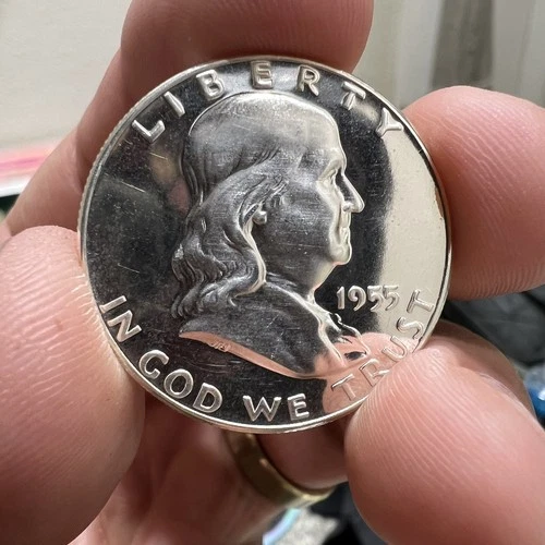 1955 Franklin Half Dollar Proof Uncirculated Nice Frost Cameo and deep mirror