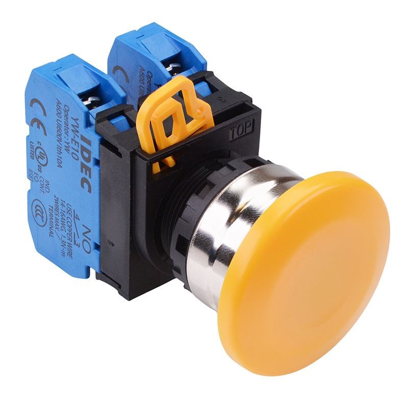IDEC Yellow 22mm Metal Bezel Mushroom Momentary Push Button Switch 2NO IP65