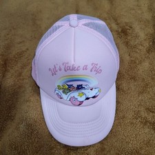 Vintage Care Bears Let's Take A Trip Pink Mesh Trucker Snapback Cap Hat
