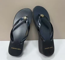 Tory Burch Women's Black Wedge Heel Flip Flops Beach Slippers