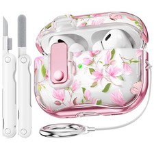 For Airpods Pro 2 Case Cover with Lock, Clear TPU Floral Cute Protective Case Fo