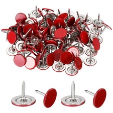 100Pcs Thumb Tacks, 7/16"x3/8" Flat Head Upholstery Push Pins, Red
