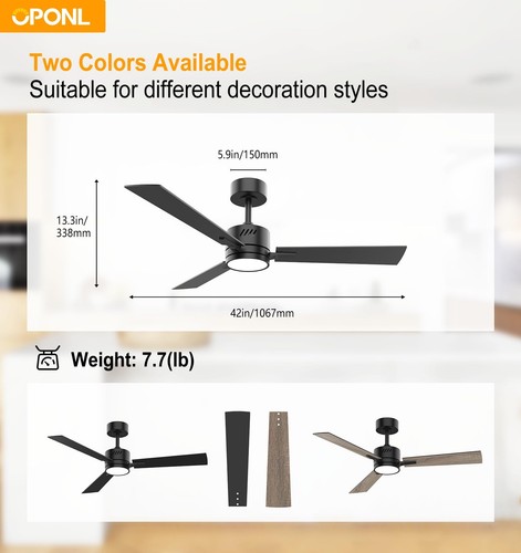 42" Black Ceiling Fan with Light, Remote Control, Downrod Mount, Noiseless, R... - Bild 6 von 8