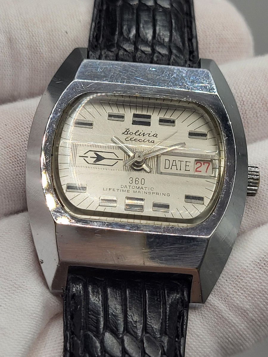 VINTAGE WORKS] BOLIVIA Electra 360 DATOMATIC Mens Jet Watch