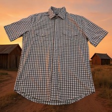 Wrangler Mens Gray Plaid Short Sleeve Western Shirt Snap Button Up