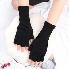 Long Fingerless Knit Gloves Opera Length Warm Stretch Winter Women Glove