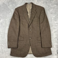 Oscar De La Renta Sport Coat 100 Lambswool Micro Check Brown Black 42L Classic
