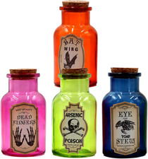 Halloween Decoration Indoor,Potion Bottles,4 Glass Apothecary Bottles