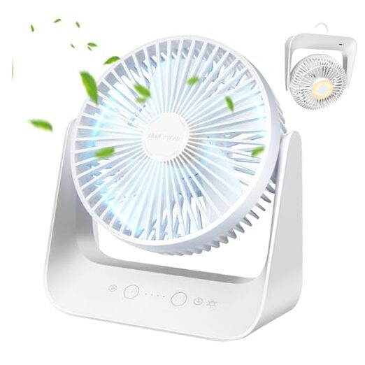 Desk Fan with Temperature control mode, 5000mAh USB Table Fan, 5 Speeds with