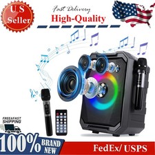 Wireless Party Speaker w LED Light 2 Wireless Mic Remote Control Music Accompany
