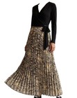 NWT LuLaRoe DEANNE Dress Solid Black Top Cream & Gold Aztec Pleated Bottom M