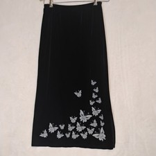 Vintage e-girl Y2K Black Velvet Glitter Butterfly Maxi Skirt S/M Whimsigoth