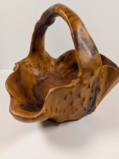 Stunning Hand Crafted Live Edge Burl Wood Basket w/Handle 13" x 10" x 10" HIGH