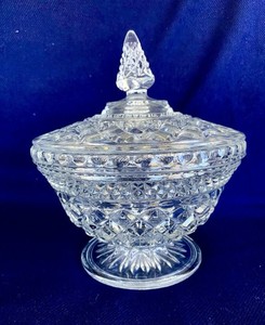 Vintage Clear Glass Candy Dish W/lid In Wexford Pattern By Anchor Hocking