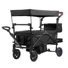 Wagon Stroller for 2 Kids, Push Pull Quad Collapsible Stroller/ Adjustable