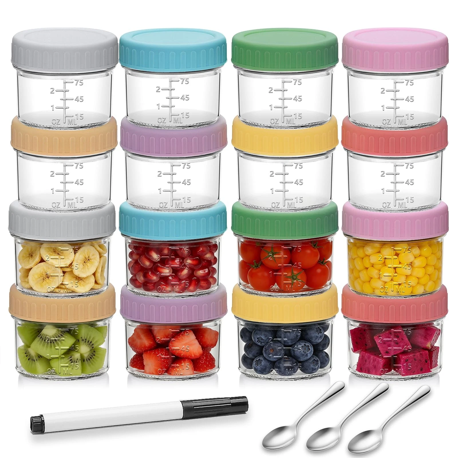 16 Pack Glass Baby Food Storage Containers 4 oz Jars with Lids, BPA Free
Opens in a new window or ta