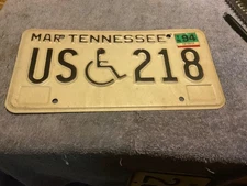 Tennessee License Plate Wheelchair 1994 US 218 Handicap