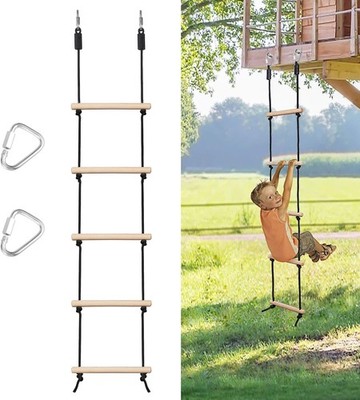 Rope Ladder for Kids Climbing Obstacle Wooden Swing Rope Ladder with 2 Hooks ...