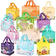 12 PCS Easter Egg Hunt Bags Assorted Sizes Bunny Carrot Chick Gift Handles