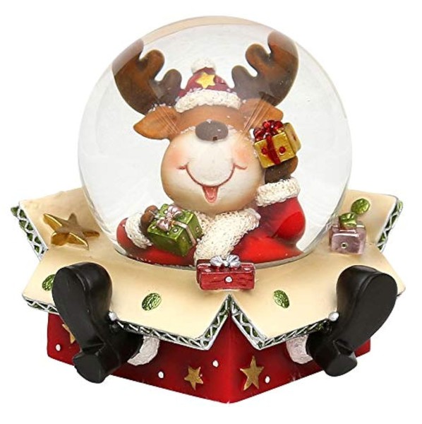 Dekohelden24 Schneekugel Elch 9X9Cm Ø6.5Cm Weihnachten Deko Geschenkidee-image