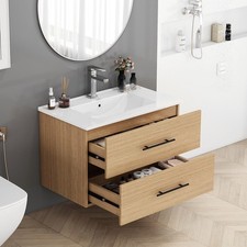 30-inch Wall Mounted Bathroom Vanity Cabinet Floating Vanity w/Sink, 2 Drawers