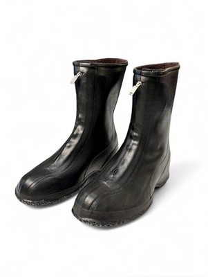 Vintage LaCrosse Fulton Brogue Zipper Rubber Overboots Mens 10 Made in USA Black