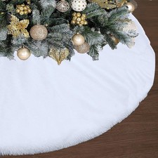 72 Inch White Christmas Tree Skirt, Faux Fur Large Christmas Tree Skirt Holid...