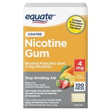 Equate Coated Nicotine Polacrilex Gum 4 mg nicotine , Fruit Flavor, 100 Count