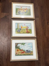 Vtg - DISNEY - Pooh Bear & Friends Framed Matted Wall Art - 15” x 12” Set Of 3