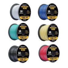 18 Gauge Wire Combo, 6 Colors, 100ft Rolls 600ft Total - Durable Copper Cla...