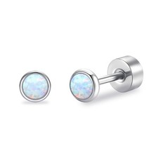 Opal Stud Earrings for Women, G23 Titanium Hypoallergenic Earrings, 3mm Round Fl