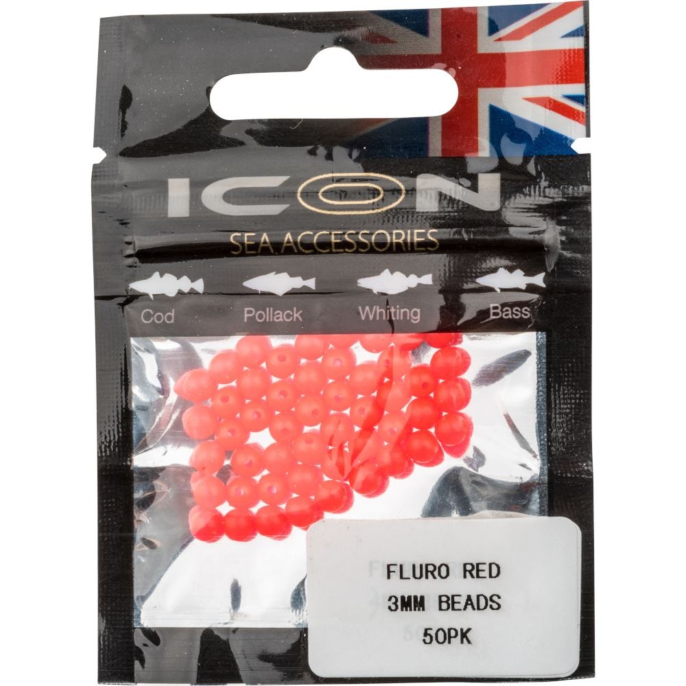 Leeda Icon Sea Accessories Beads Fluorescent Red 3mm 50pk