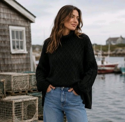 MerSea Relaxed Fit Lisbon Traveler Sweater in Black Casual Comfy Women's O/S